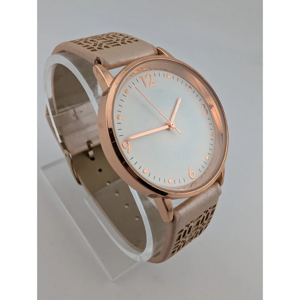 Francesca's‎ Watch Women 36mm Rose Gold Case Pink Faux Leather Band- New Battery